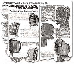 Page from Sears Roebuck catalog with baby bonnets